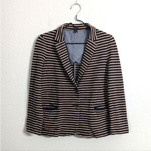 J.Crew Woman Maritime Blazer Jacket Black Tan Striped Button Front Collared M